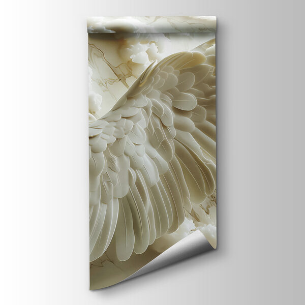 White bird with wings spread out