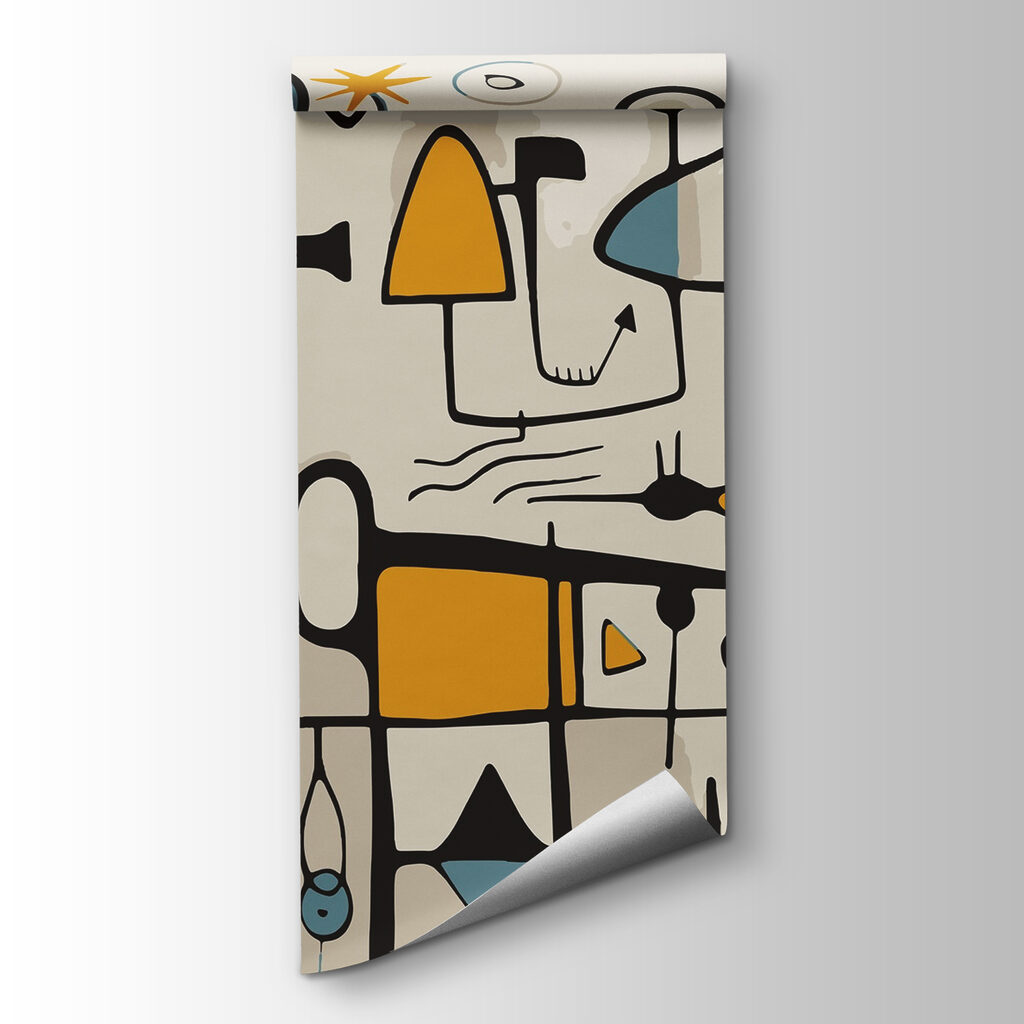 Colorful art piece with people and shapes