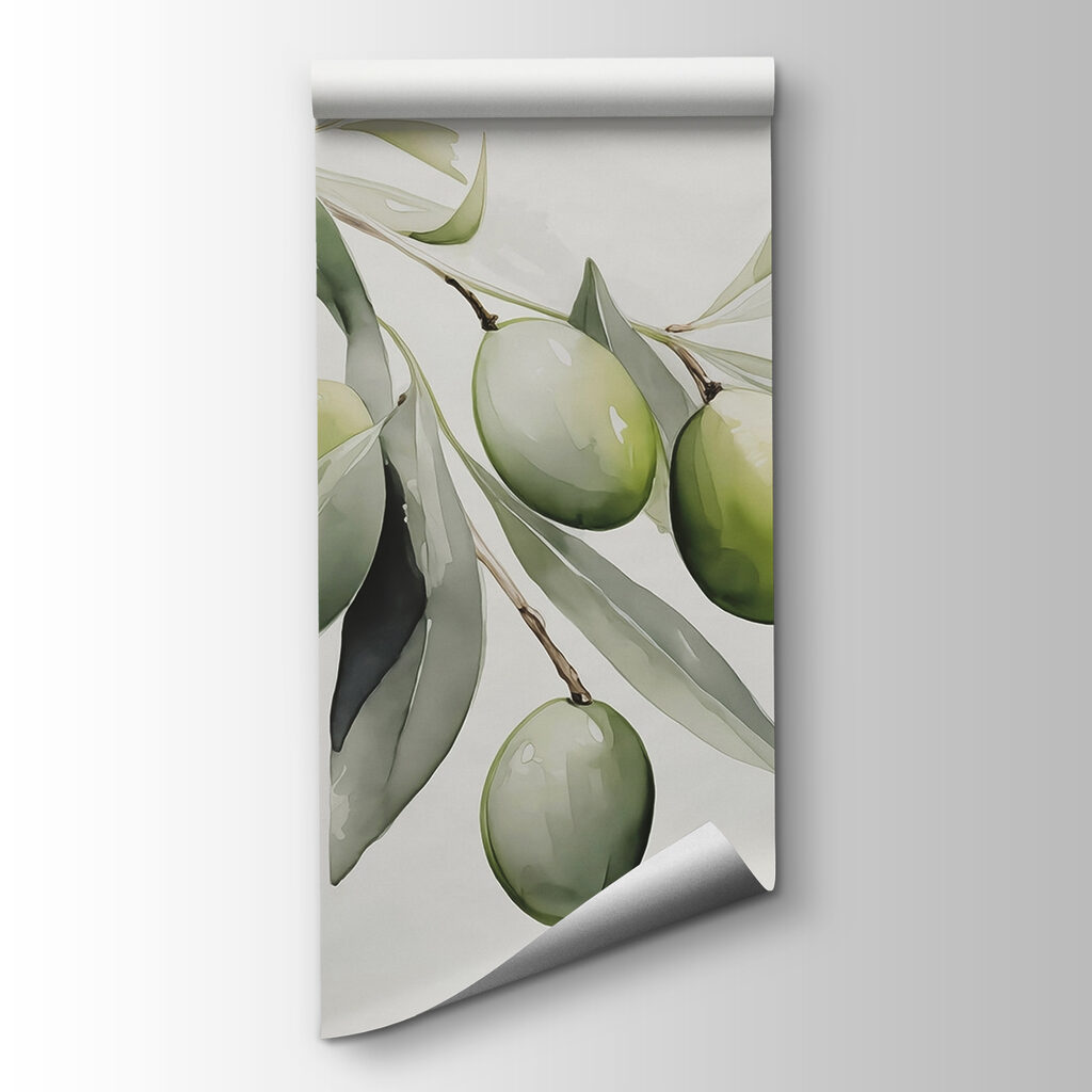 Branch with green fruits and leaves Branch with green fruits and leaves