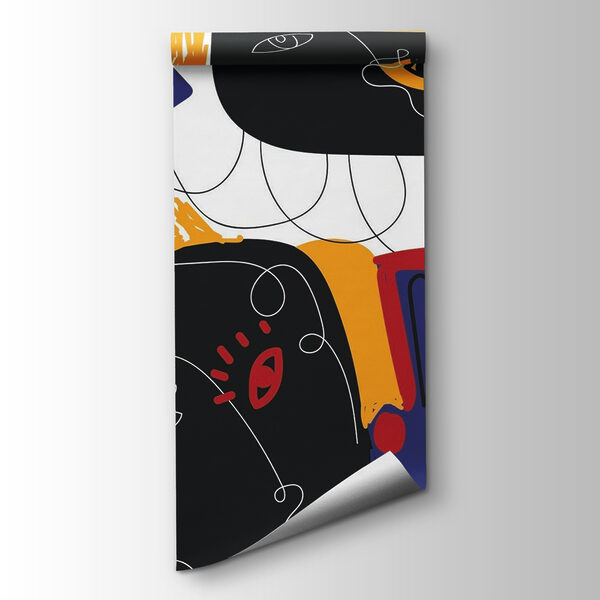 Colorful art with black and blue faces