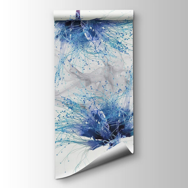 Blue flowers with white ink in the air