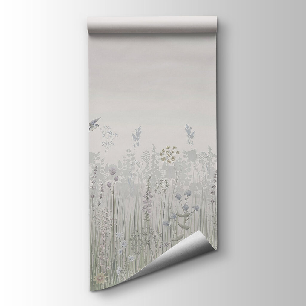 Field of flowers and birds