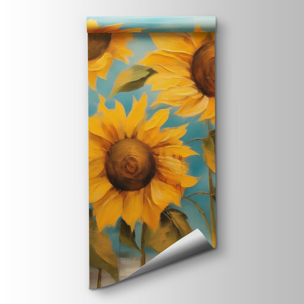 Painting of sunflowers on a wall