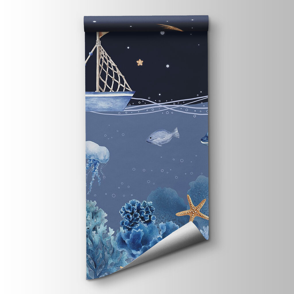 Sea life with a boat and a whale Sea life with a boat and a whale