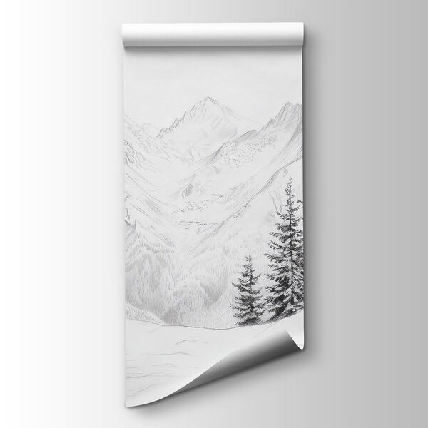 Drawing of a snowy mountain range