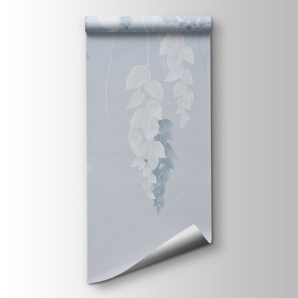 White and blue leaves and butterflies