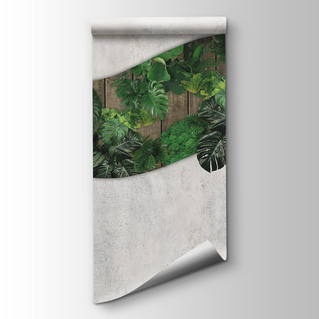 Green leaves on a wooden surface