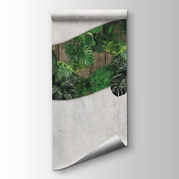 Green leaves on a wooden surface