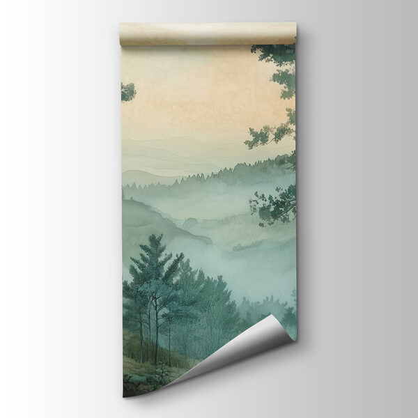 Painting of a forest with fog