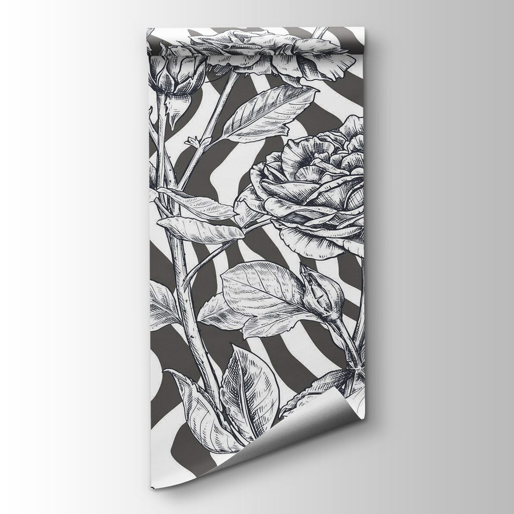 Black and white drawing of roses