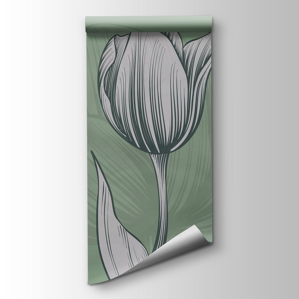 Line of flowers on a green background