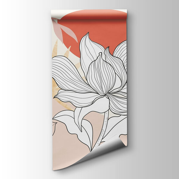 Flower and leaves with red sun Flower and leaves with red sun