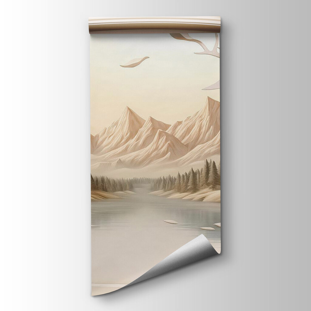 Wallpaper with a river and trees