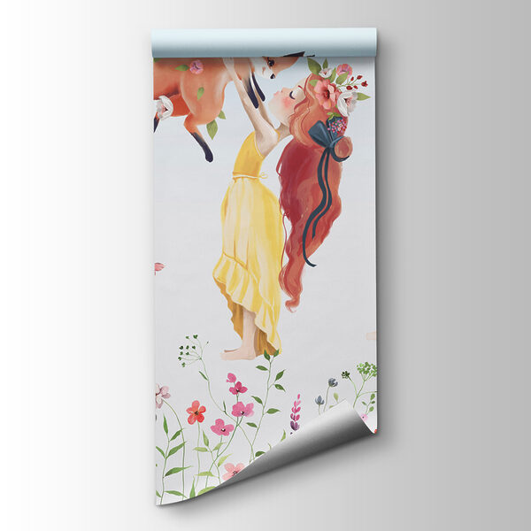 Group of girls holding animals in a field of flowers