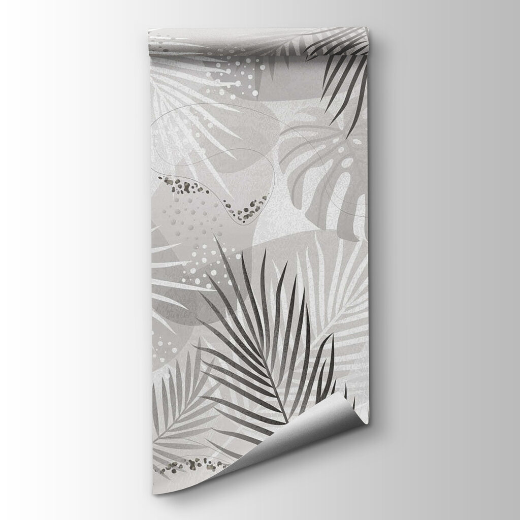 Grey and white background with leaves