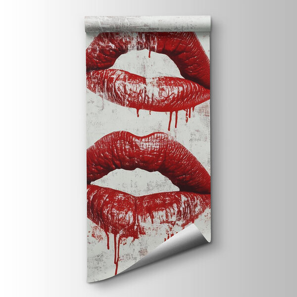 Group of red lips with dripping blood