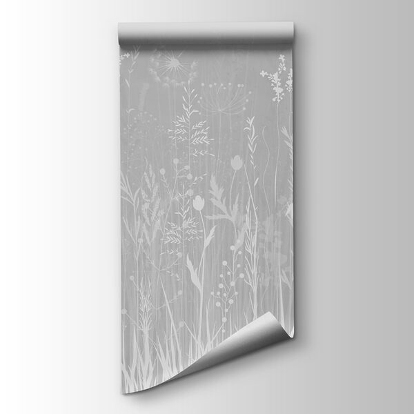 Grey background with grass and flowers