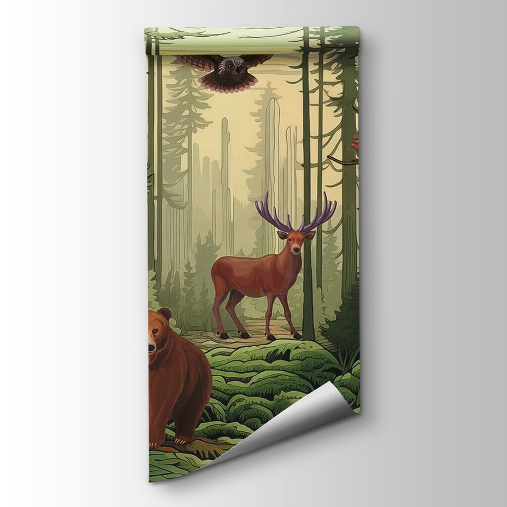 Forest with animals and birds