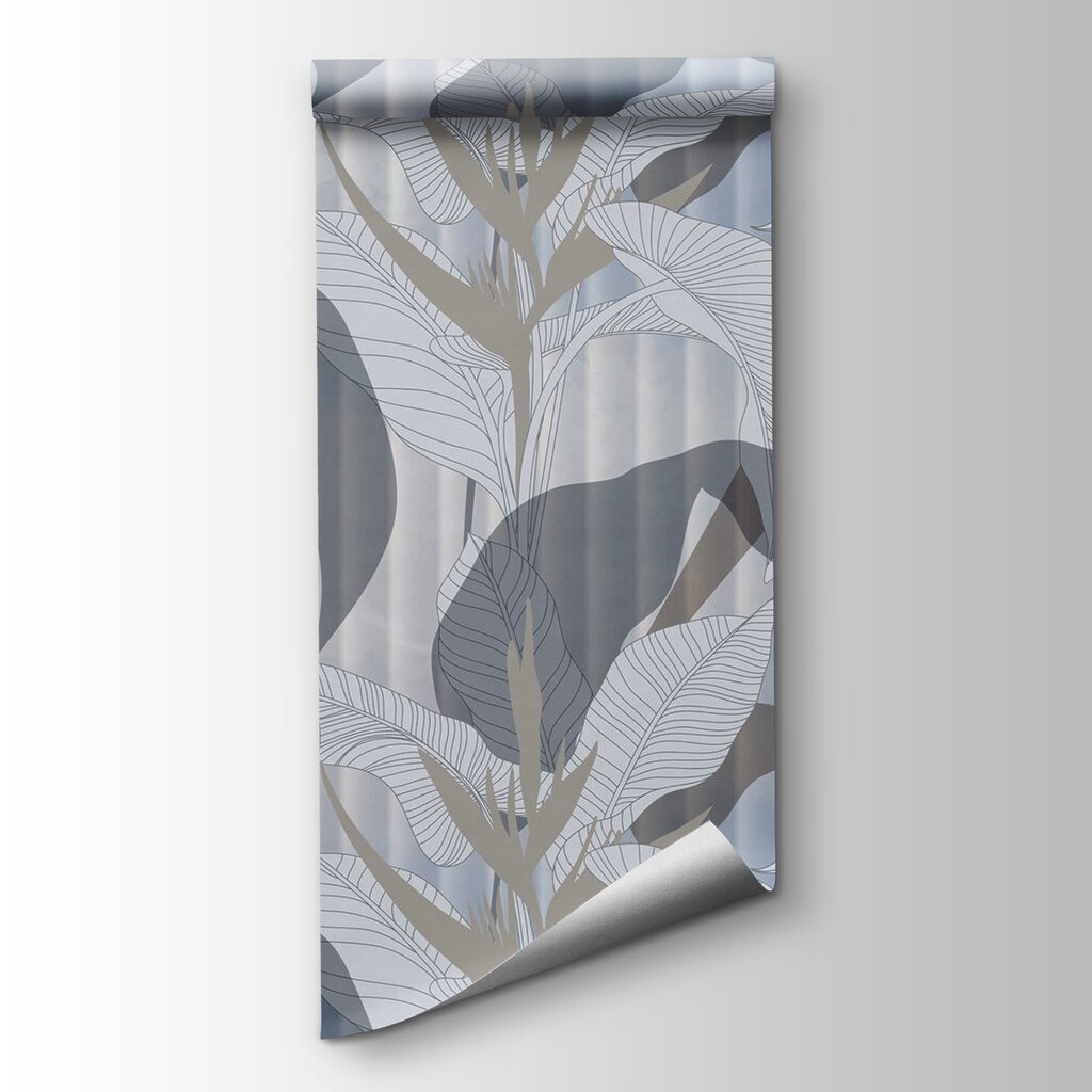 Wallpaper with leaves and flowers