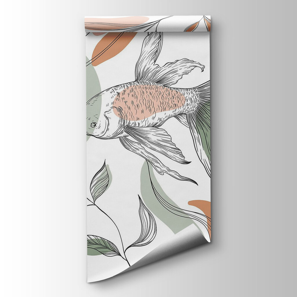 Fish and plants on a white background