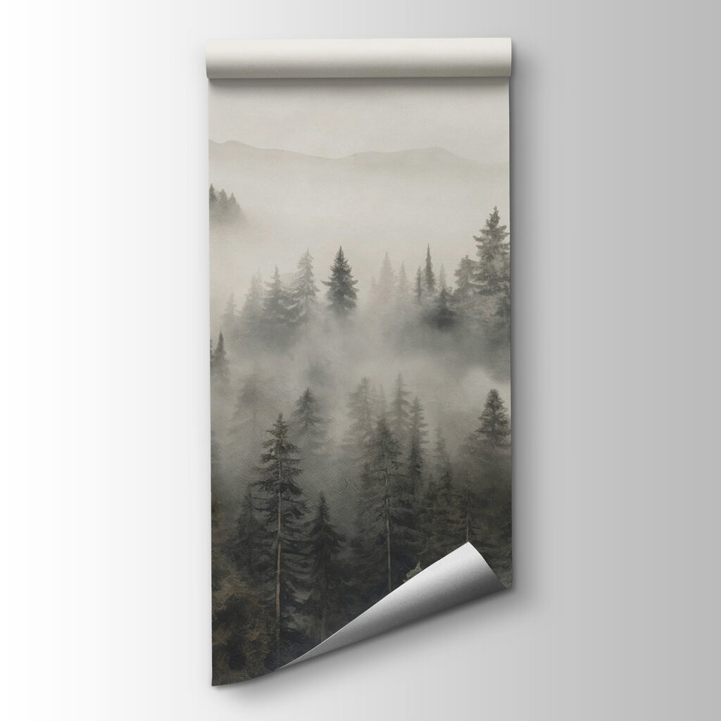 Forest with fog and mountains