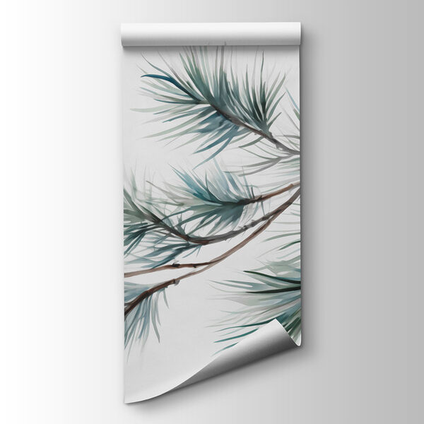 Delicate pine branches against white backdrop