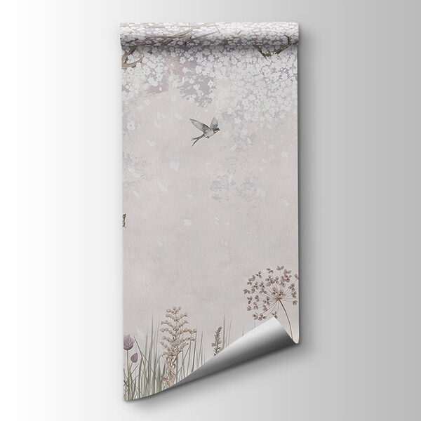 Painting of a garden with flowers and butterflies