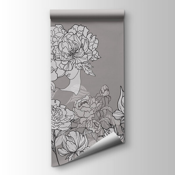 Line of flowers on a gray background