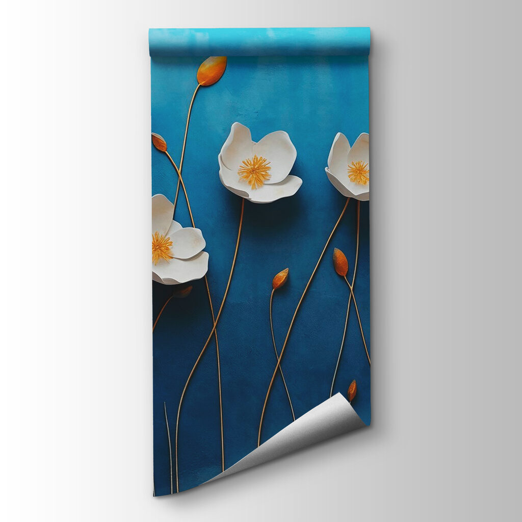 Group of white flowers on a blue background