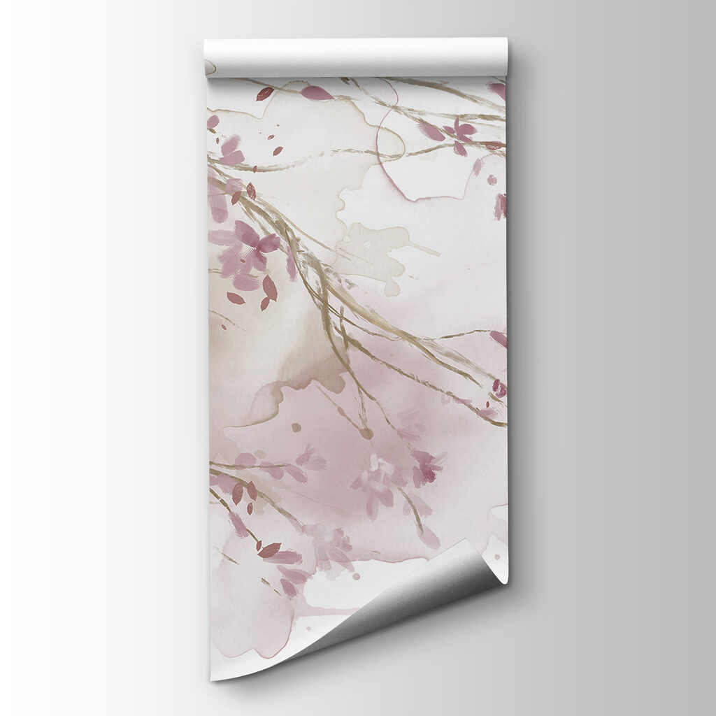 Watercolor of a tree branch with pink flowers