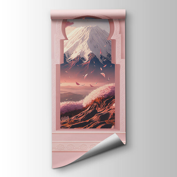 Three arched windows with a mountain view Three arched windows with a mountain view