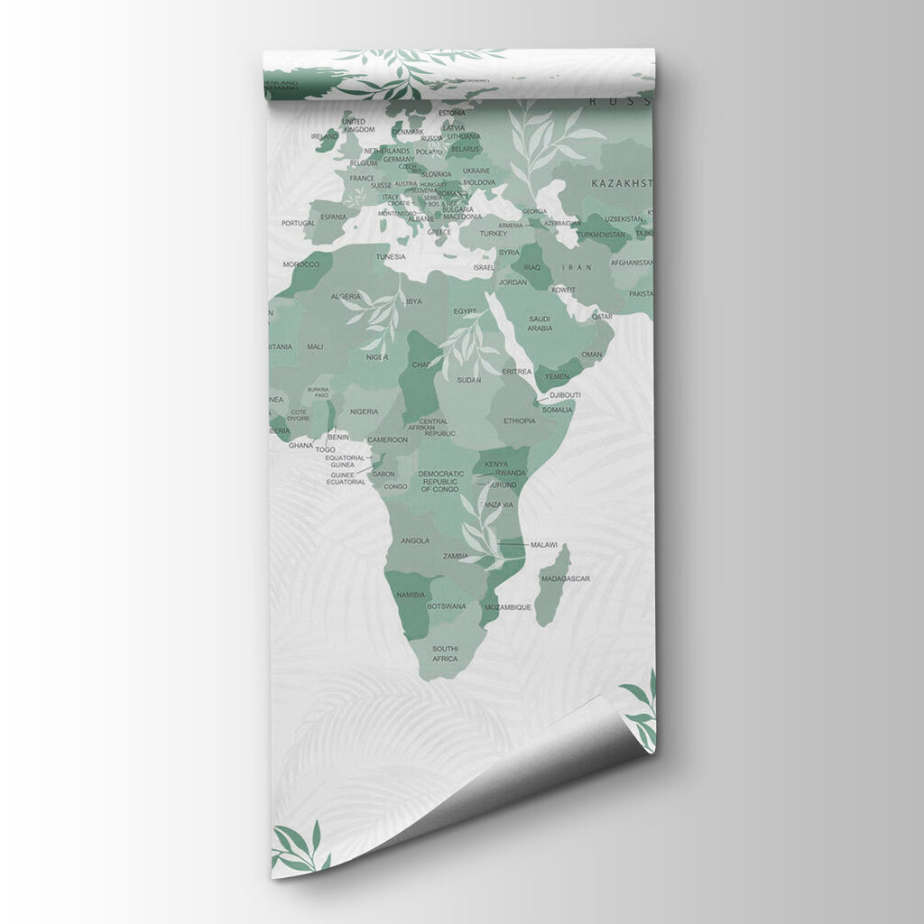 Map of the world with green leaves