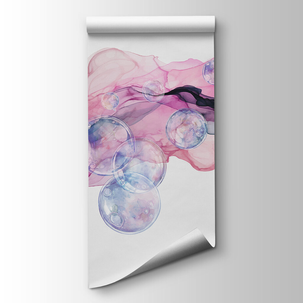 Group of bubbles in a pink and purple liquid