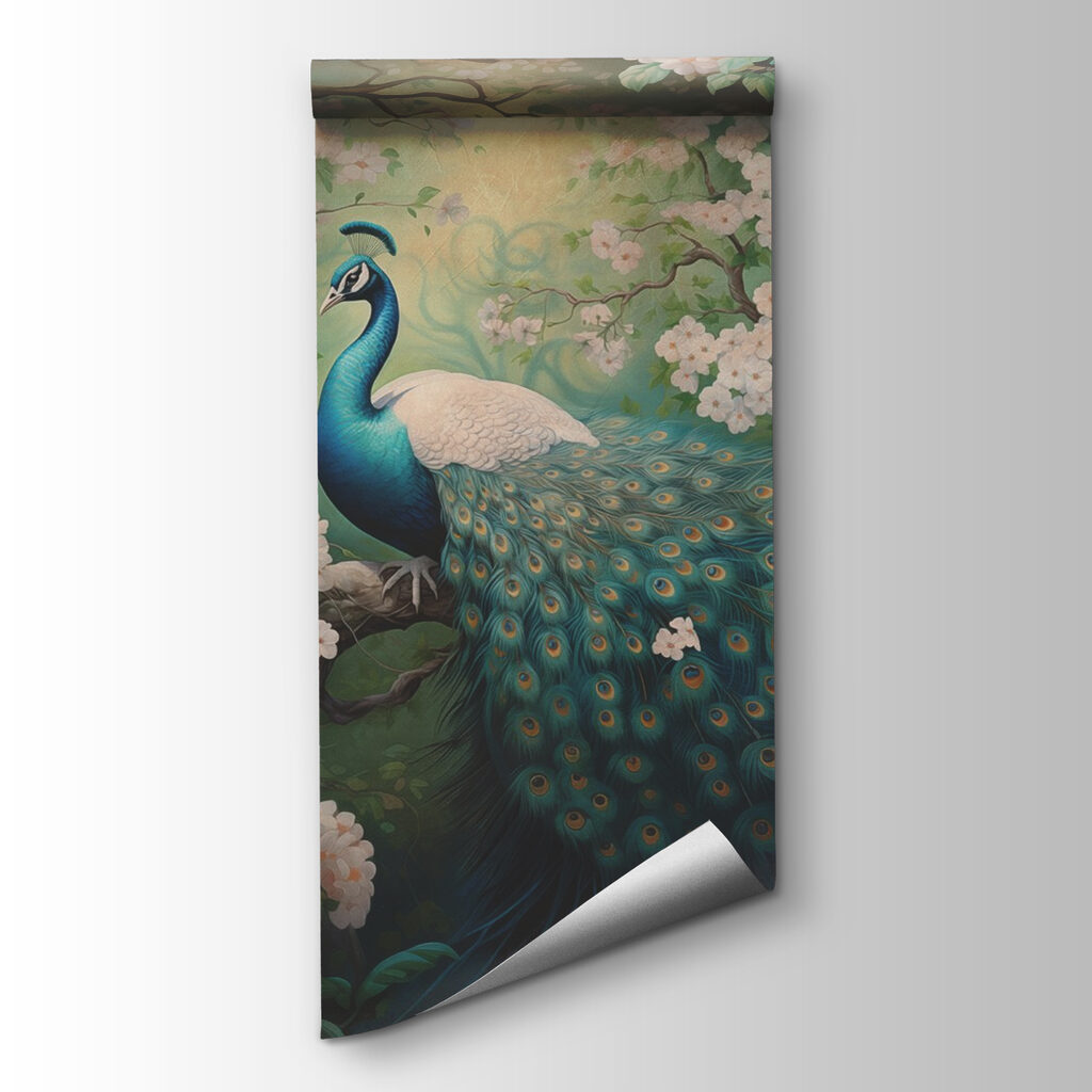Painting of a peacock on a tree branch Painting of a peacock on a tree branch