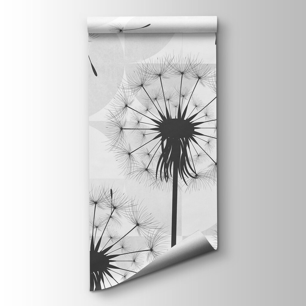 Black dandelion seeds flying in the air