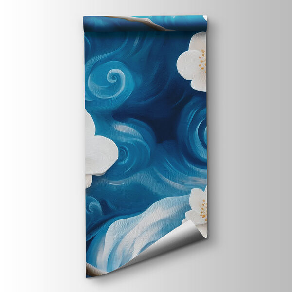 Delicate blooms dancing on blue waves