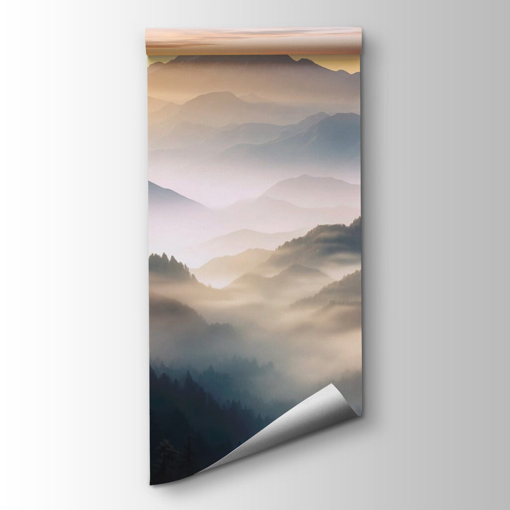 Landscape of mountains with fog and trees