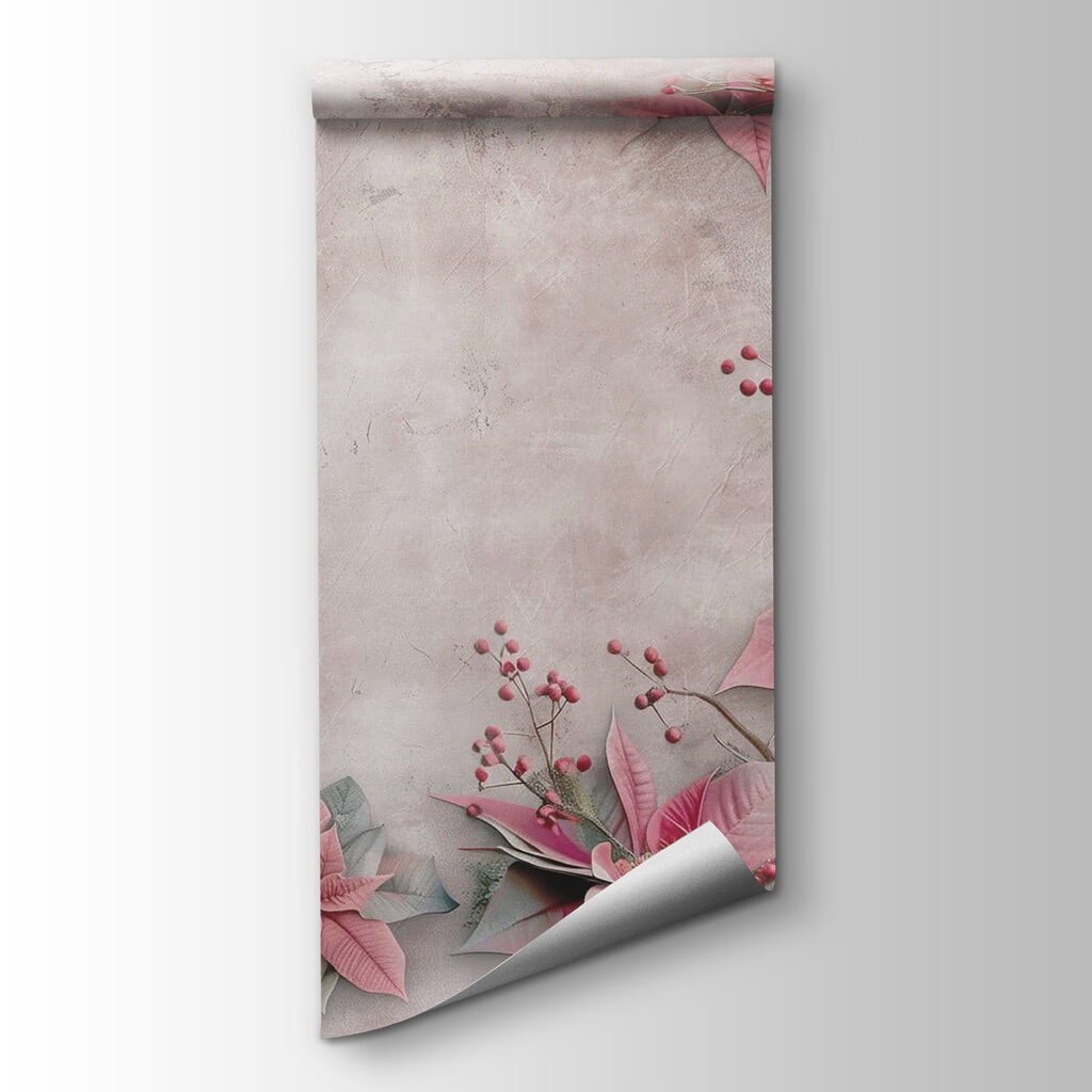 Pink flowers and berries on a white surface