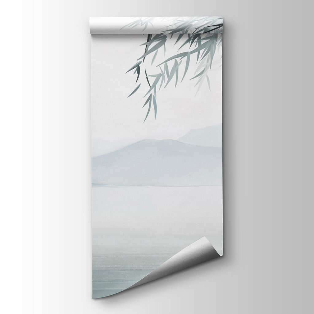 Water and trees with mountains in the background