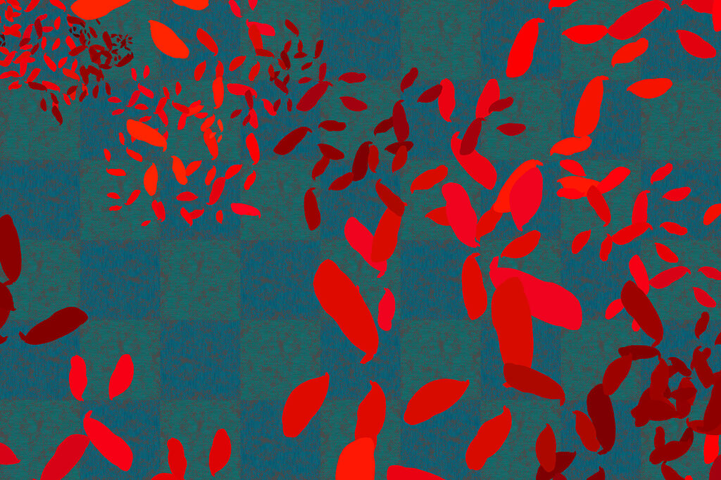 Red leaves on a blue background