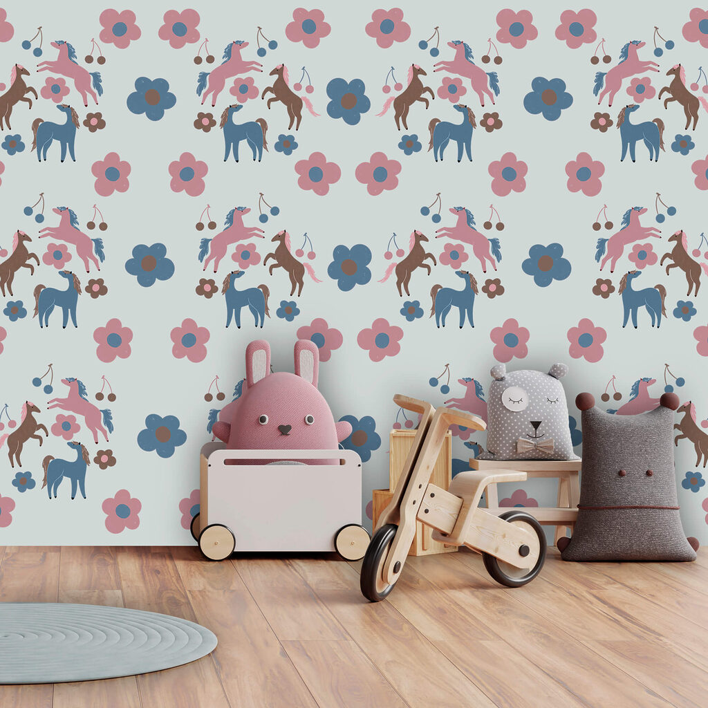 Μοτίβο με άλογα και λουλούδια