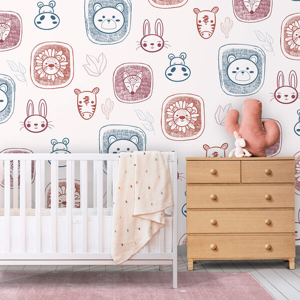 Ταπετσαρίες Ταπετσαρίες Μοτίβο ζώων σε λευκό φόντο (Κωδικός προϊόντος: t00483)