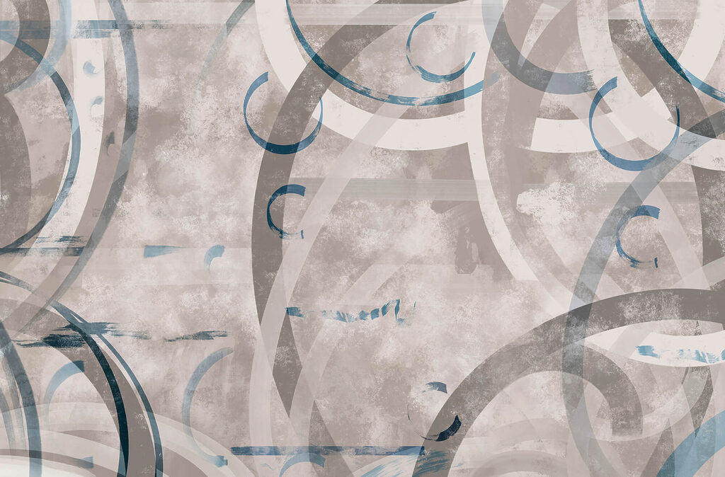 Grey and blue swirls and circles