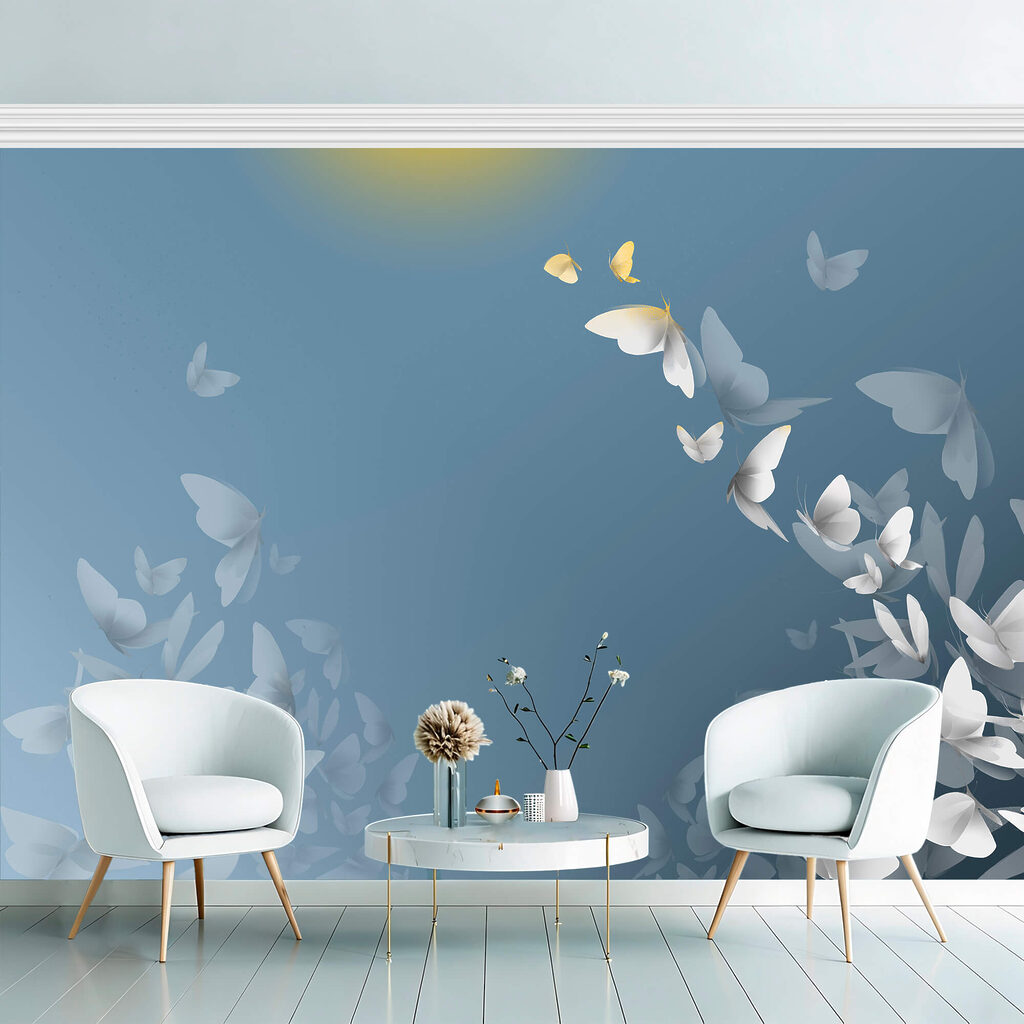 Ομάδα πεταλούδων που πετούν στον ουρανό