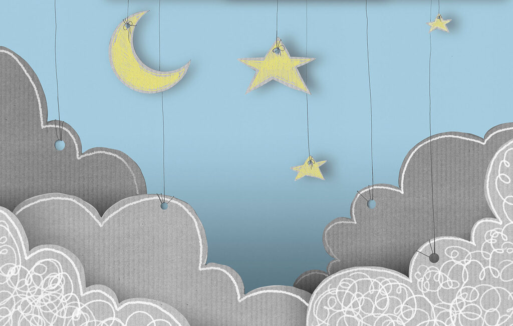 Moon and stars from clouds