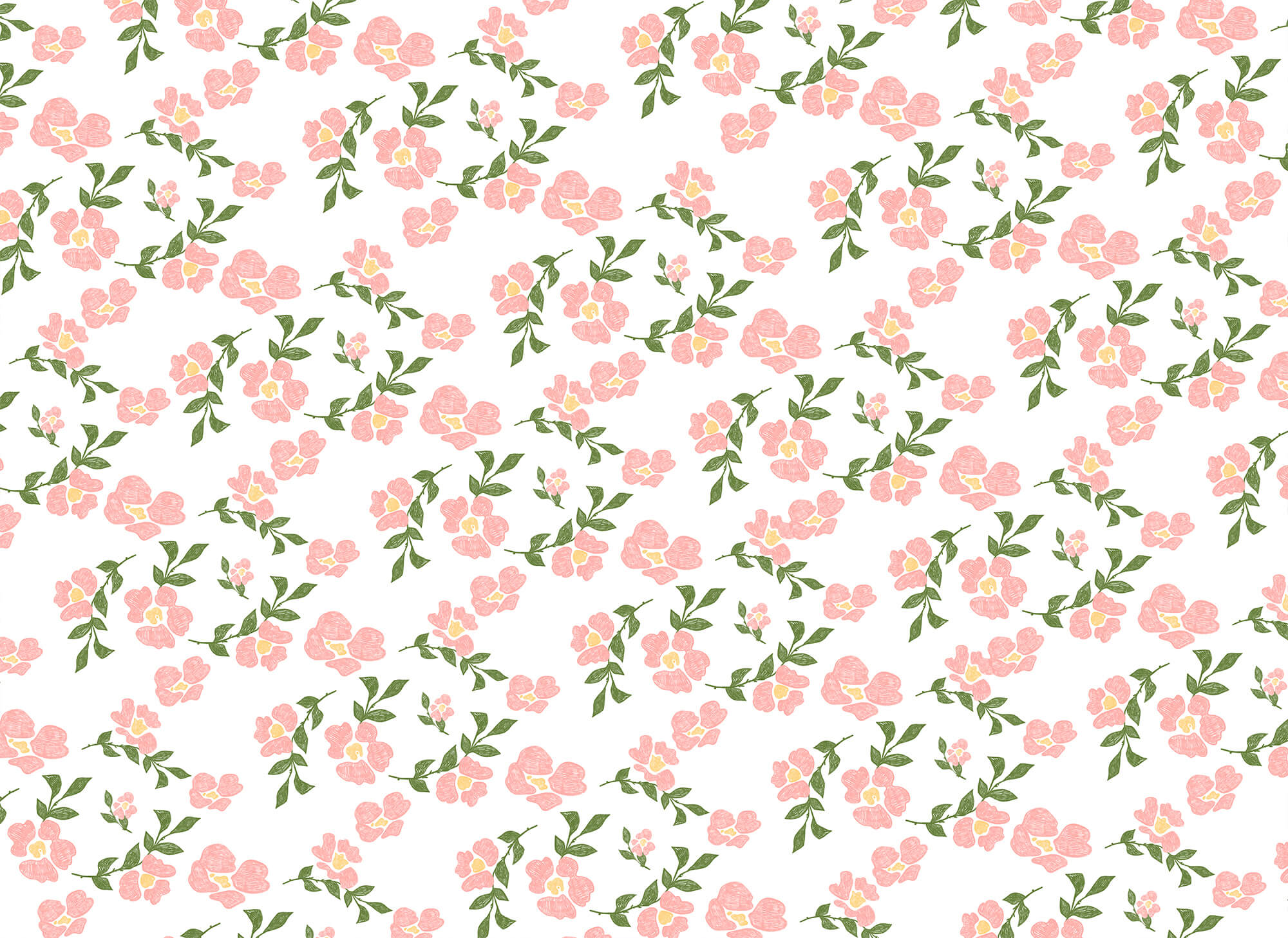 Pattern of pink flowers and green leaves Pattern of pink flowers and green leaves