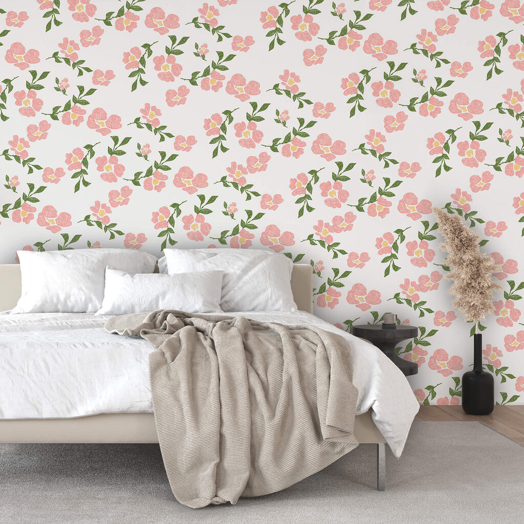 Μοτίβο με ροζ λουλούδια και πράσινα φύλλα Μοτίβο με ροζ λουλούδια και πράσινα φύλλα