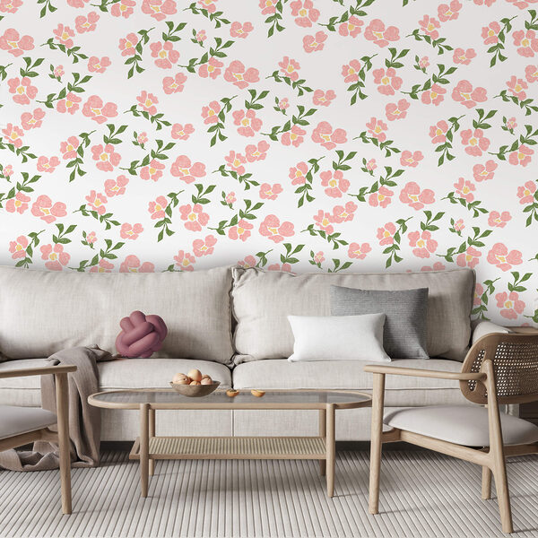 Μοτίβο με ροζ λουλούδια και πράσινα φύλλα Μοτίβο με ροζ λουλούδια και πράσινα φύλλα