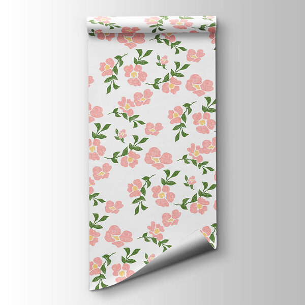 Pattern of pink flowers and green leaves Pattern of pink flowers and green leaves