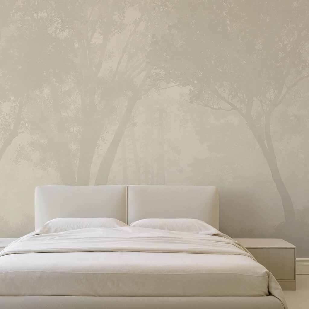 Wall murals Foggy forest with trees